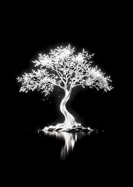 Glowing White Tree Reflection