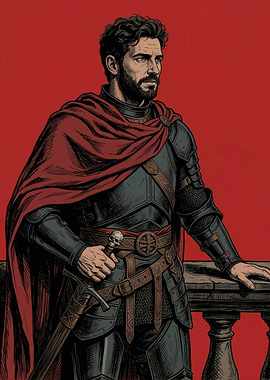 Knight in Armor with Skull Dagger