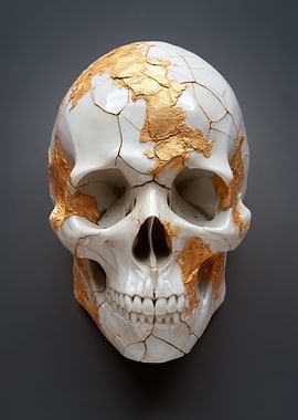 Kintsugi Skull with Gold Accents