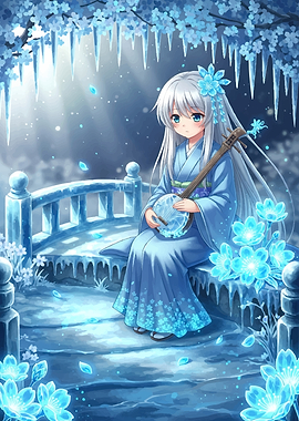 Winter Anime Girl with Instrument
