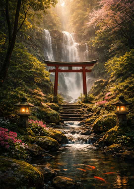 Serene Japanese Waterfall Garden