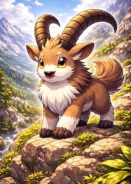 Cute Baby Ibex in Mountains