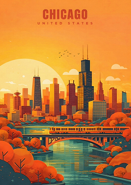 Chicago Skyline at Sunset