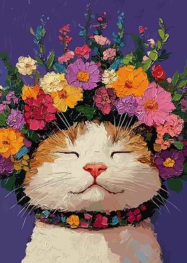 Cat Wearing a Flower Crown