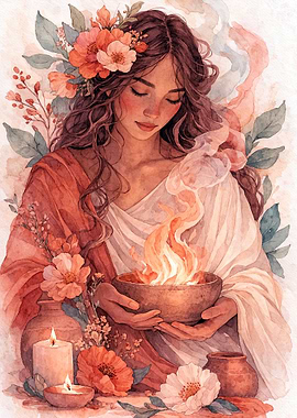 Goddess Hestia with Flowers and Fire