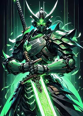 Green Cyberpunk Samurai Warrior