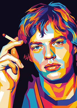 Colorful Portrait of Mick Jagger Smoking