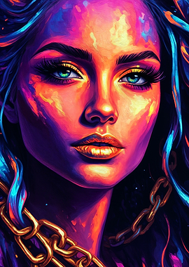 Vibrant Portrait of a Woman with Gold Chain