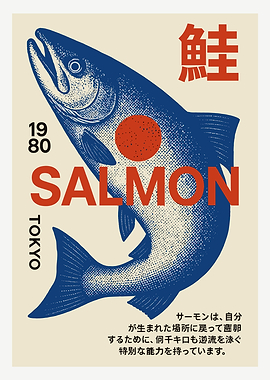 Salmon Poster with Japanese Elements