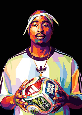 Tupac Shakur holding a soccer ball