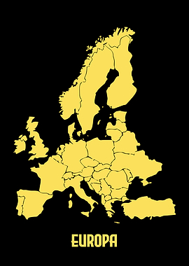 Yellow Map of Europe with Text
