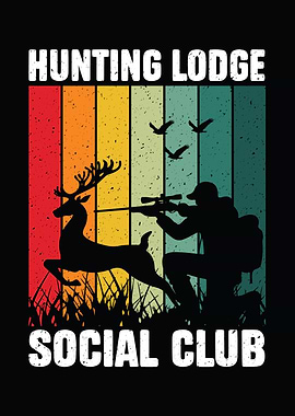 Retro deer hunting decor - Funny 'Hunting Lodge Social Club' man cave hunting wall art