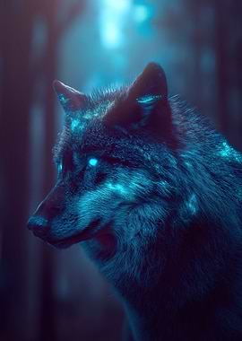 Glowing Wolf in Dark Forest
