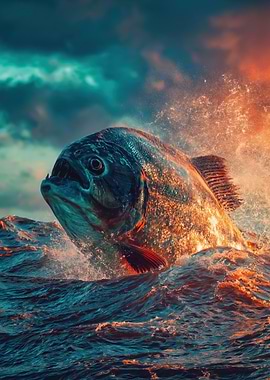 Piranha Leaping from Water