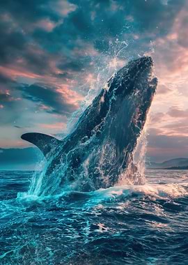 Killer Whale Breaching in Ocean Waves