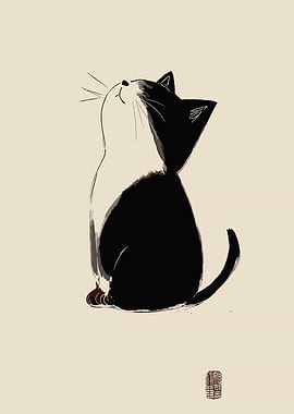 Tuxedo Cat Looking Up