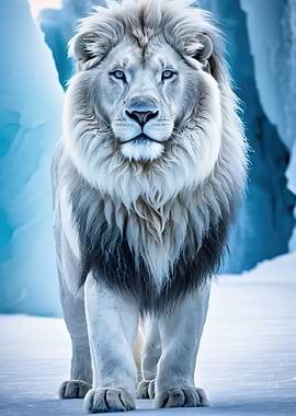 Majestic White Lion in Icy Landscape