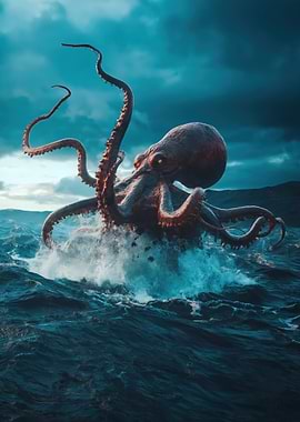 Giant Octopus in Stormy Seas