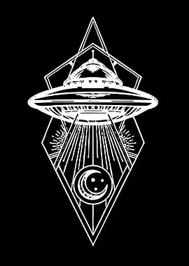 UFO with Geometric Design and Moon