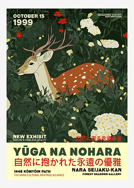 Deer in a Floral Garden Poster