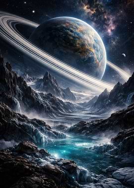 Planet Landscape with Ringed Planet