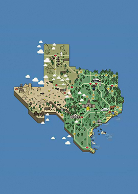 Isometric Texas Map with Landmarks