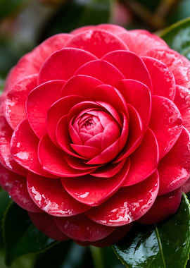 Vibrant Red Camellia Flower