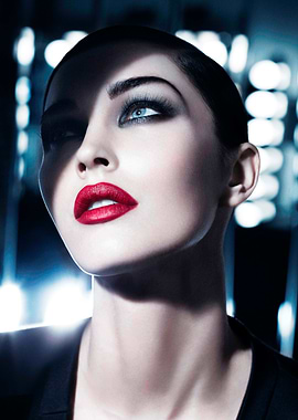 Glamorous Woman with Red Lips and Blue Eyes