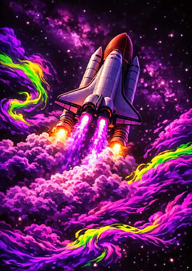 Space Shuttle Launch with Cosmic Clouds