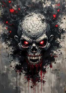 Horror Skull with Red Eyes and Blood