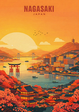 Nagasaki Japan Cityscape at Sunset