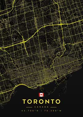 Toronto City Map Obsidian Gold