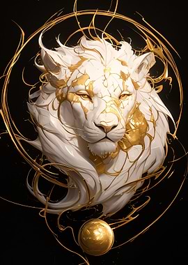 Majestic White Lion with Gold Embellishments