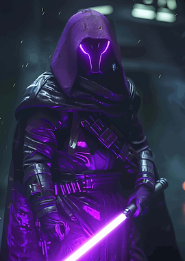 Dark Hooded Figure with Purple Lightsaber