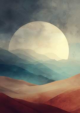 Abstract Mountain Landscape with Rising Sun