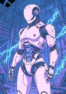 Robot in a Cyberpunk Factory