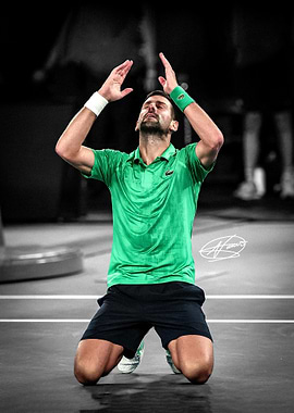 Novak Djokovic celebrating on court