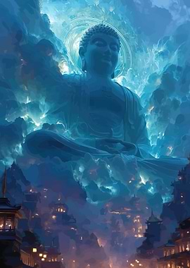Enlightened Buddha Overlooking Cityscape