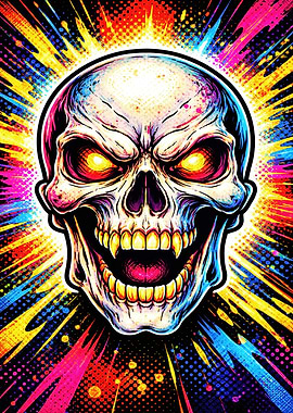 Aggressive Skull with Colorful Explosion