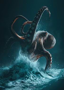 Giant Octopus Emerging from Waves