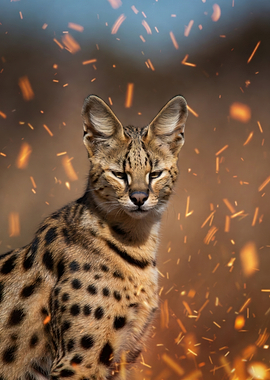 Serval Cat with Fiery Sparks
