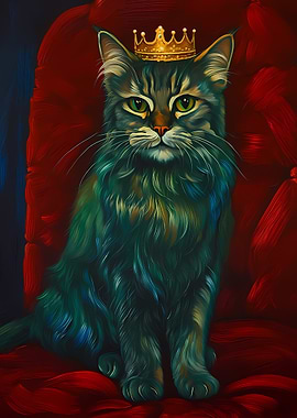 Regal Cat Wearing a Crown