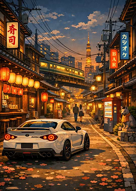 Anime Tokyo Street Scene with Supra