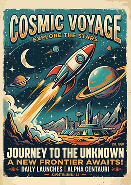 Cosmic Voyage Retro Art