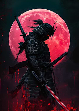 Samurai Warrior Under a Blood Moon