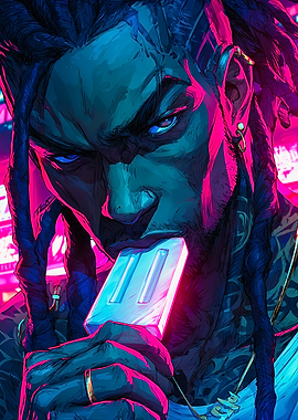 Cyberpunk Man Glowing Popsicle Portrait