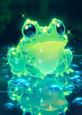 Sparkling Green Frog in Water