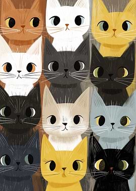 Group of Cute Cartoon Cats