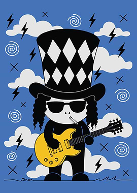 Cartoon Rocker with Guitar and Top Hat
