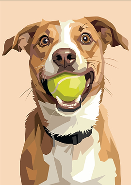 Happy Dog with Tennis Ball